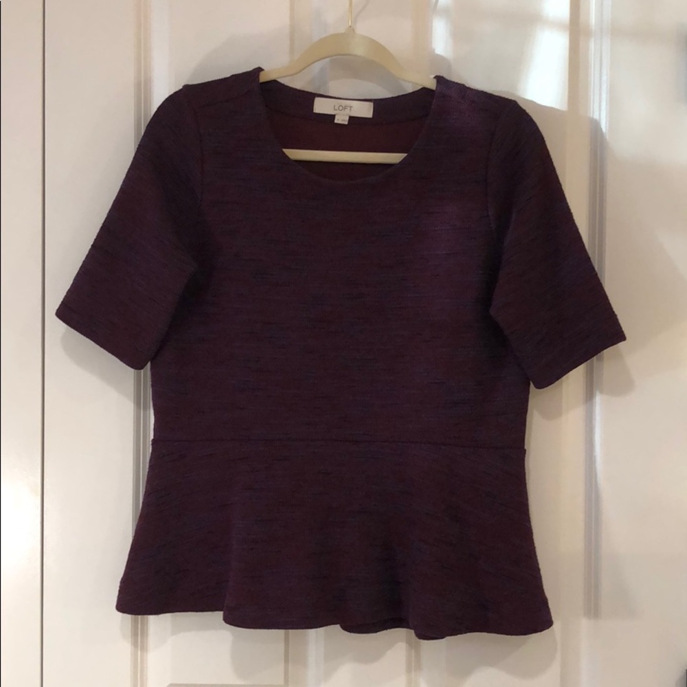 Loft Purple Tweed Peplum Top